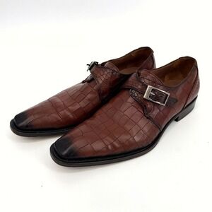 Mezlan Mens Brown Crocodile Embossed Leather Single Monk Strap Shoes Size 9M